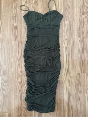 Hello Molly Olive Ruched Midi Slip Dress